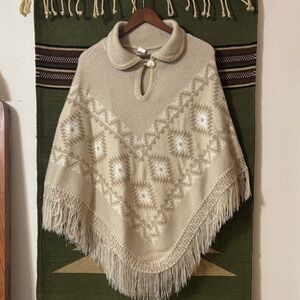 Cream Knit Poncho 100% alpaca with Fringe